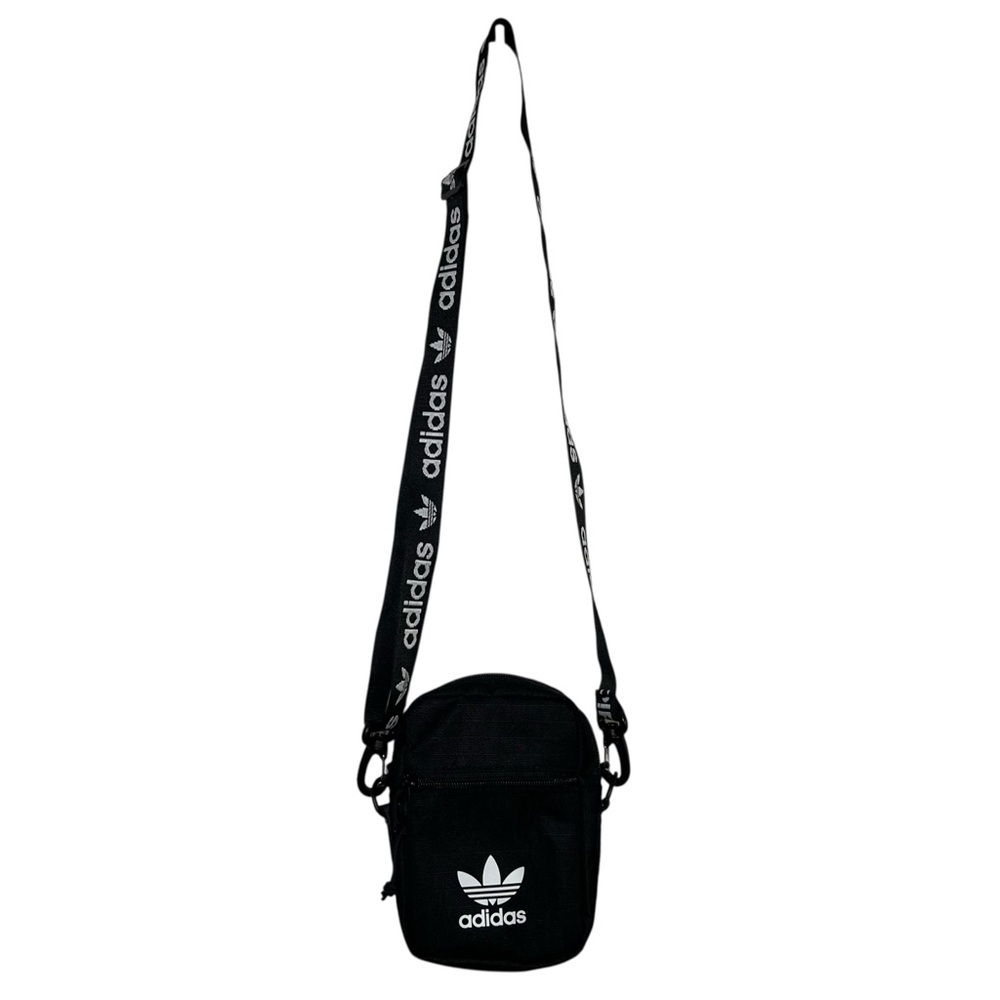 Adidas Originals Festival Crossbody Bag Black White Trefoil Logo Spellout Strap